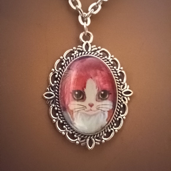 Lisa Frank Pink Kitty Pendant in Silver Frame. - Picture 2 of 3